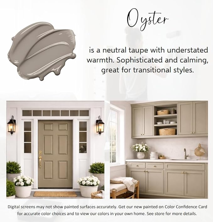 ALL-IN-ONE Paint by Heirloom Traditions, Oyster (Neutral Taupe), 8oz Sample - Durable cabinet and furniture paint. Built in primer and top coat, no sanding needed. Includes our 30 featured color card.