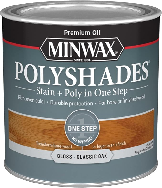Minwax PolyShades Wood Stain + Polyurethane Finish – ½ Pint, Classic Oak, Gloss