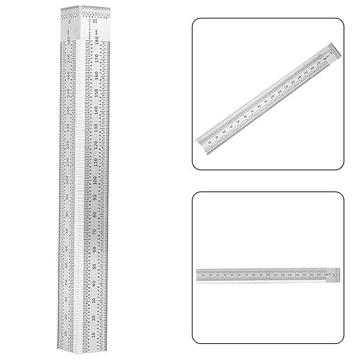 Garneck Multi-Function Stainless Steel Woodworking Measuring Ruler 180mm Right Angle Carpentry Square Ruler Metal Layout Tool for Woodwork and Construction