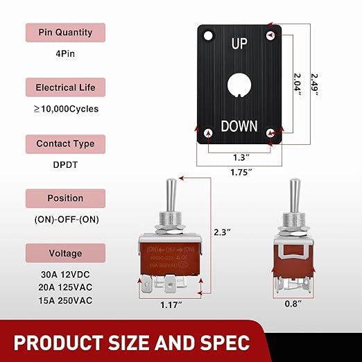 Nilight Reverse Polarity Toggle Switch Heavy Duty Momentary Waterproof 4 Pin 3 Position (ON)-Off-(ON) DPDT 12V DC 30A with Up-Down Mounting Panel and Weatherproof Cap for Marine Boat Automotive
