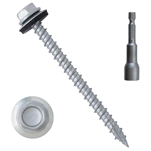 LIONMAX Metal Roofing Screws #10 × 2-1/2 Inch, 300-PCS, Rustproof Coating Hex Head Sheet Metal to Wood Siding Screw with Rubber Washer, Sharp Point, Hex Socket Included
