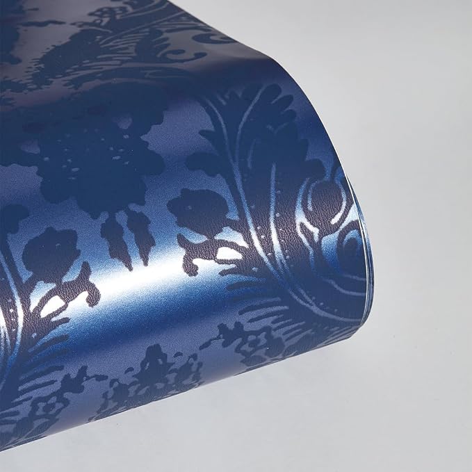 Tempaper Textured Metallic Blue Damsel Removable Peel and Stick Damask Wallpaper, 20.5 in X 16.5 ft, Made in the USA