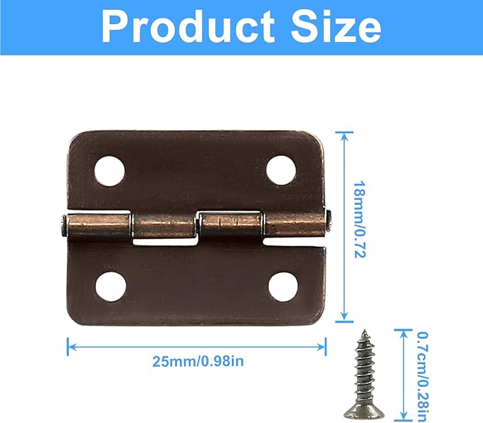 24 Pcs Small Hinges 1 Inch Butt Hinge with Screws,Jewelry Box Hinges Mini Hinges,Folding Craft Hinges Small Cabinet Hinges for DIY Box Mini Furniture Cupboard Closet(Antique Copper)