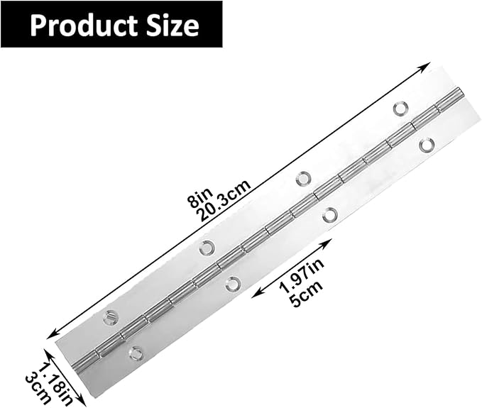 4Pcs 8Inch Piano Hinges,304Stainless Steel Hinge(Silver) 1.2'' Open Width,0.04'' Folding for Storage Boxes, Cabinets, Door, Piano, Wood Furniture