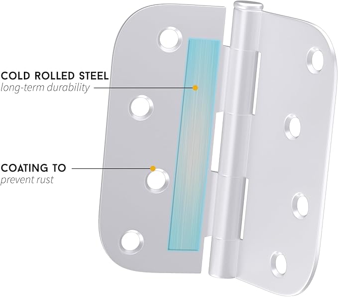 12 Pack goldenwarm 4 inch Door Hinges White Exterior Door Hinges - Residential Hinges for Interior and Exterior Doors, 5/8" Radius Corners, Iron