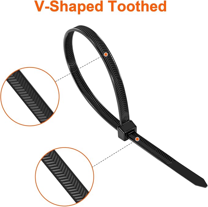 Zip Ties Heavy Duty 12 inch，V-Shaped Toothed Double Sided With 200 LBS Tensile Strength Cable Ties ，Extra Large Wire Ties Adjustable Nylon Tie Wraps for Indoor Outdoor Patented Design（80 Pack Black）