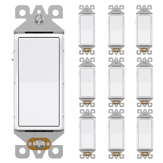 AIDA 10 Pack 3 Way Decorative Light Switch, 15Amp, 120/277 Volt, AC Decorator Rocker Paddle Wall Switch Replacement, UL Listed - Residential and Commercial Grade,Glossy White