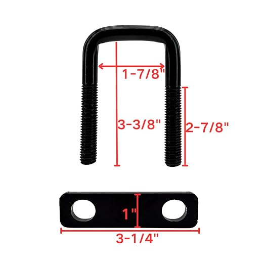4 Pack Square U-Bolt for Trailer- Fits 1.75 Inch Wide Leaf Springs, Galvanized Steel Clamp Set, Secure Fit for Truck, Boat and Trailers, Black