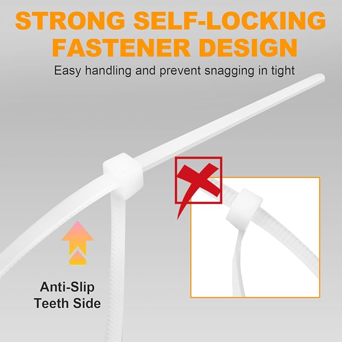Zip Ties, RAZCC 1200pcs Cable Zip Ties 12 Inch, Heavy Duty White Plastic Wire Ties with 50lb Tensile Strength, Self-Locking Nylon Cable Ties, Wire Management for Indoor and Outdoor