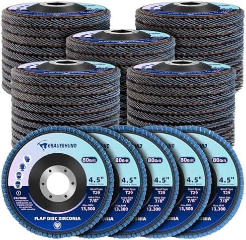 50 Pack Flap Discs 80 Grit 4 1/2" x 7/8" for Angle Grinder, T29 Flap Sanding Discs, 4 1/2 Inch Grinding Wheels, Zirconia Grinding Discs for Metal, Wood, and Stainless Steel Finishing