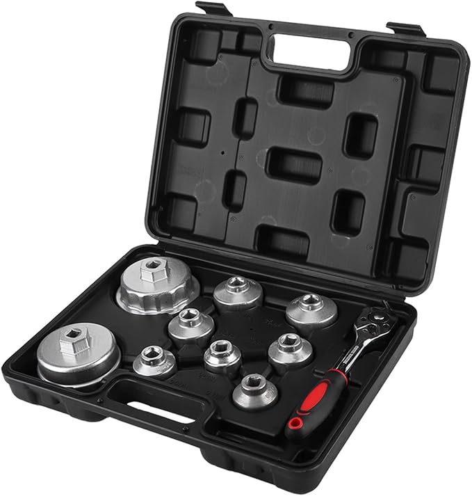 Aramox Oil Filter Wrench Cap Chrome Vanadium Oil Filter Wrench Socket Set 10 Piece 27MM to 38MM Cup Type Removal Tool for Auto Repair and Change