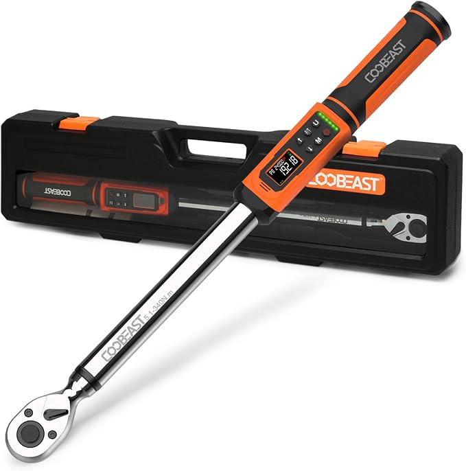 coobeast 1/2 Drive Digital Torque Wrench(3.76-250.8 Ft.lbs./5.1-340Nm) | Preset Value Torque Wrench with ±2% accuracy, Buzzer and LED Flash Five Units of Measure for Motorcycle, Auto Repair