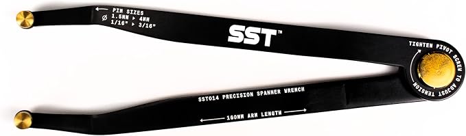SST® - Precision Spanner Wrench – For Obscure Hardware & Fasteners – Includes 12 Metric & Imperial Steel Pin Sizes – Adjustable Tension – 160mm Arm – 180° Movement – With Storage Case