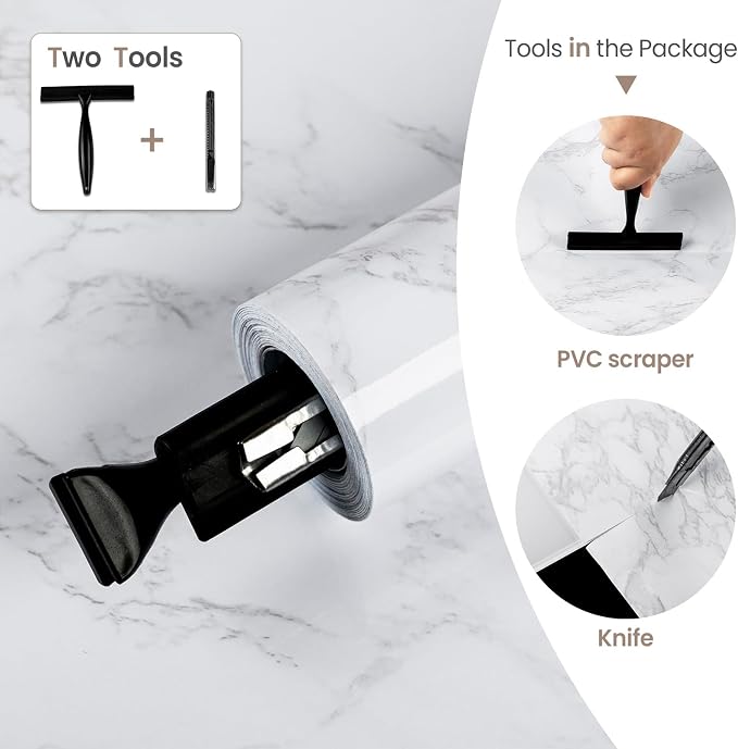 practicalWs White/Grey Marble Contact Paper 23.6" x 118", Marble Wallpaper Peel and Stick with Tools, Self Adhesive Vinyl Film Contact Paper for Countertops