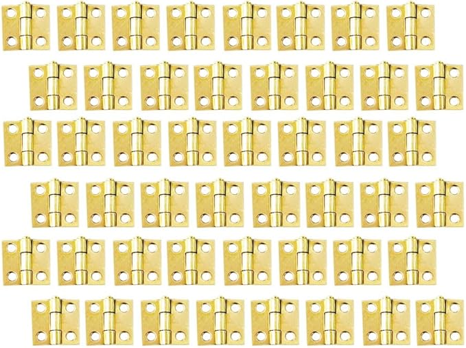 QCAA Narrow Butt Utility Hinge, Swaged, with Removable Loose Pin for Cabinet Door or Box Hinge, 1" x 15/16" x 1.2mm, Brass Plated, 48 Pack, Made in Taiwan