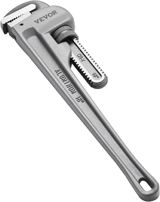 VEVOR Pipe Wrench, 18" Aluminum Straight Pipe Wrench, Adjustable Plumbing Wrench, with High Strength Jaw and Ergonomic Handle, Easy to Carry, Hangable Design, for Water Pipes, Automotive Repairs