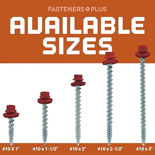 Fasteners Plus ST Fastening Kwikseal Woodbinder Metal to Wood #10 X 2-1/2" Black Screws with EPDM Rubber Washer, 250-Count - Designed for Metal Roofing and Siding Panels