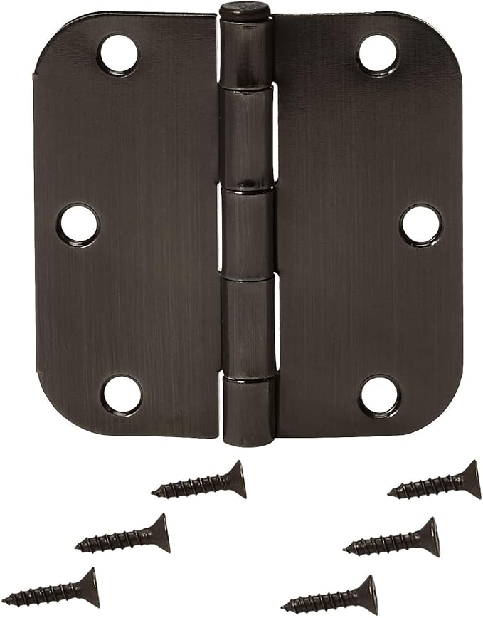 Amazon Basics Rounded 5/8 Radius Interior Door Hinges with Screws, 3.5" x 3.5", Oil Rubbed Bronze, 36-Pack