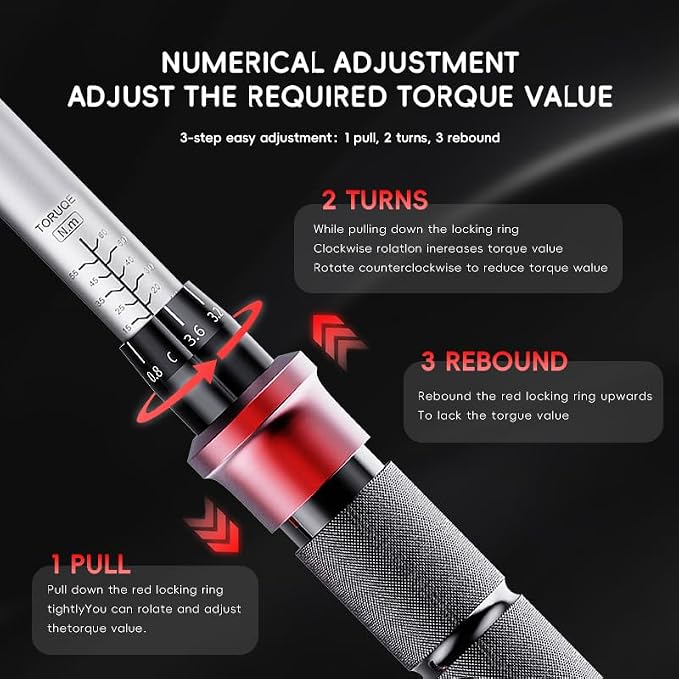 6-Piece Click Torque Wrench Set, 1/4", 3/8" & 1/2" Drive, ±3% | 4-20, 5-45, 15-165 Ft.lb Dual-Direction Torque Wrenches, 72-Tooth Ratchet with Extension Bars for Bicycle, Motorcycle & Auto