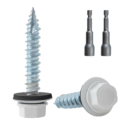 LIONMAX Metal Roofing Screws #14 × 1-1/2 Inch, 500-PCS, White Painted Hex Head Sheet Metal Roof Screws, Rubber Washer, Sharp Point, Metal to Wood Siding Screws, Hex Socket Included