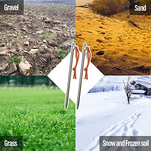 TiTo Titanium Tent Pegs Stakes Lightweight Snowfield Grassland Heavy Duty Tent Nails for Outdoor Camping Hiking and Plant Support Garden Stakes 4pcs/6pcs (8×400mm-6pcs)