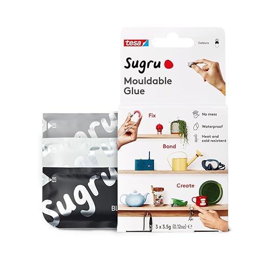 Sugru Silicone Super Glue - Waterproof All-Purpose Wall Putty + Moldable Glue for Crafting + DIY Home Improvement - Removable + Kid-Safe - Indoor/Outdoor Use - 3 Pack - Black, White + Grey (3.5g/ea)