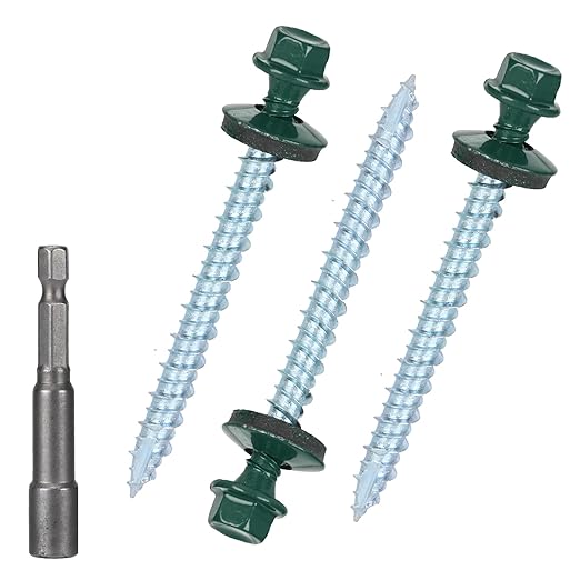 Metal Roofing Screws 10 x 2 inch, Green Hex Head Sheet Metal Roof Screw with EPDM Washer for Corrugated Roofing (250Pcs)
