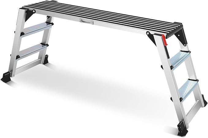 Aluminum Work Platform, Folding Work Platform Two Step Ladder, 50"×12"×27" Heavy Duty Ladder 𝐋𝐚𝐫𝐠𝐞 𝐒𝐢𝐳𝐞 Step Stool for Home, Office, Workshop and Garage