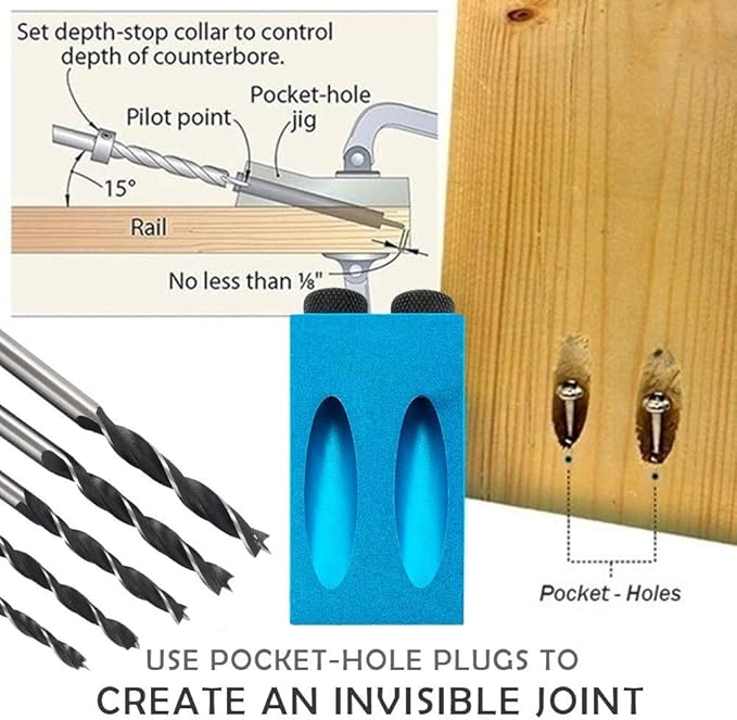 Pocket Hole Jig Dowel Drill Joinery Kit with Clip and Screwdriver Carpenters Wood Woodwork Guides Joint Angle Tool Carpentry Locator Craft DIY WoodWorking Wood 34Pcs