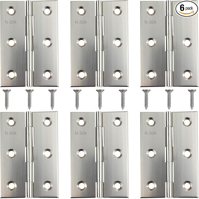 6 Pack Stainless Steel Folding Hinges, 3 Inch Door Hinges, Small Cabinet Hinges with 36 Screws for Wooden Cabinets, Boxes, Crafts and Lightweight Projects