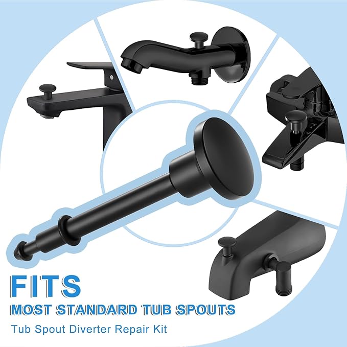 2 Set Tub Spout Diverter Repair Kit, Bathroom Shower Bathtub Leaky Faucet Repair Replacement Parts, with 2 Diverter Valve Stems, 2 Cup Seals and 2 Gates (Matte Black)