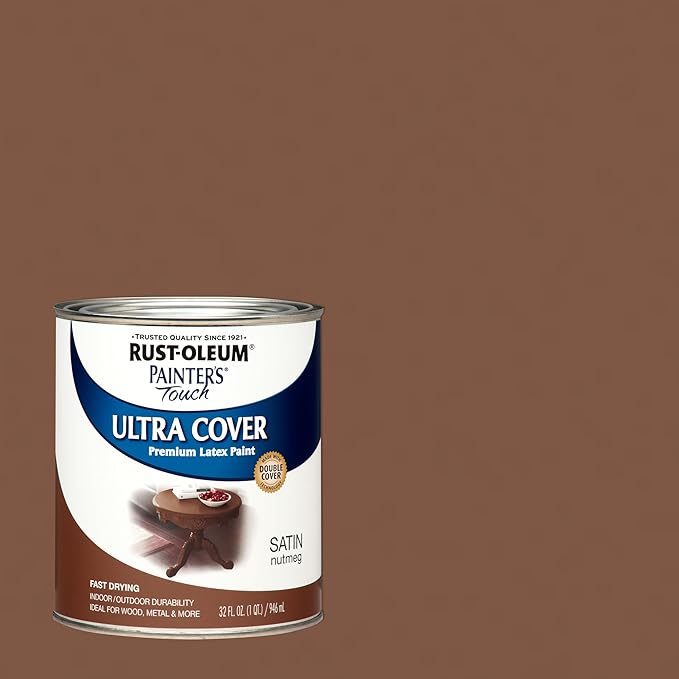 Rust-Oleum 240284-2PK Painter's Touch Latex Paint, Quart, Satin Nutmeg, 2 Pack