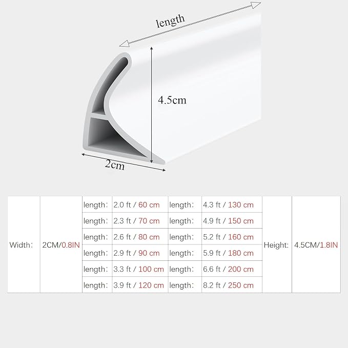 Shower Splash Guard Strip White Silicone , Foldable Water Stopper Barrier Bathroom Floor Kitchen Sink Countertop Retaining , Self-Adhesive Door Threshold Dam Bottom Seal 2 4 6 8 Ft Length 1.8'' High.