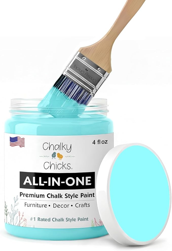 Chalky Chicks 4 Fl Oz Matte Aqua Bay (Aqua Blue) Chalk Paint for Furniture Without Sanding - No Prep Furniture Paint No Sanding All in One for Crafts, Wood, Walls, Cabinet, Metal, Dresser, Farmhouse