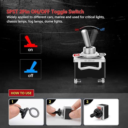 8 Pack Toggle Switches, 2 Pin 20A 125V AC/ 15A 250V AC ON Off Switch, SPST Car Rocker Switches with Boot Cap Cover, 12V Heavy Duty Waterproof Toggle Switch