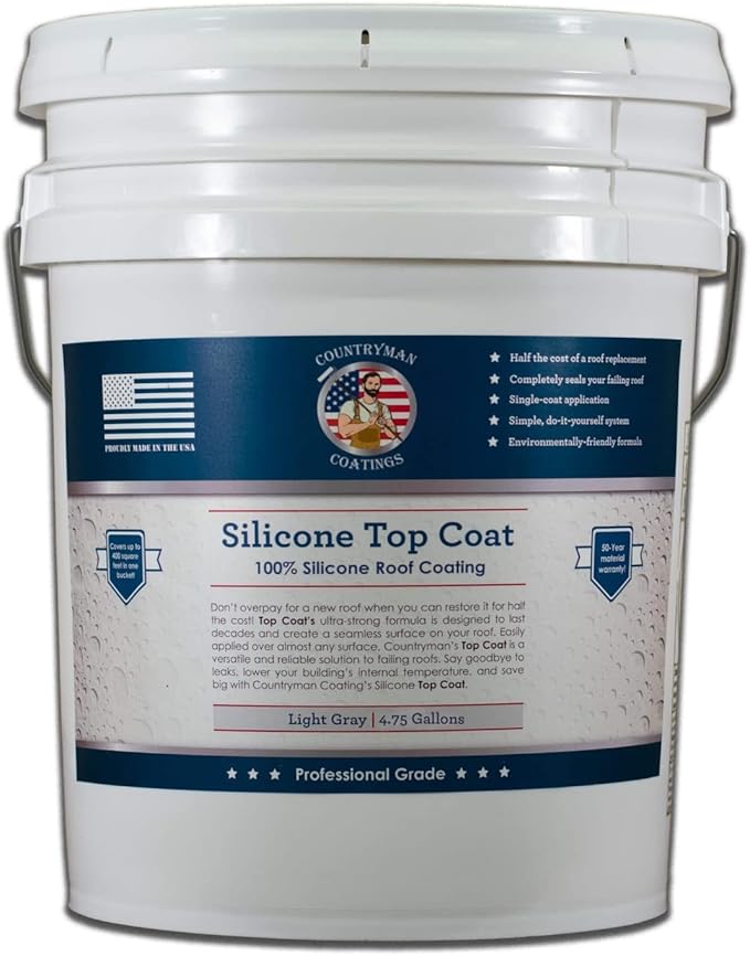 100% Silicone Roof Coating for RVs, Campers & Flat Roofs - Waterproof Seal for Leaks, Cracks & Seams - Ponding Water Resistant - 4.75 Gallon Light Gray