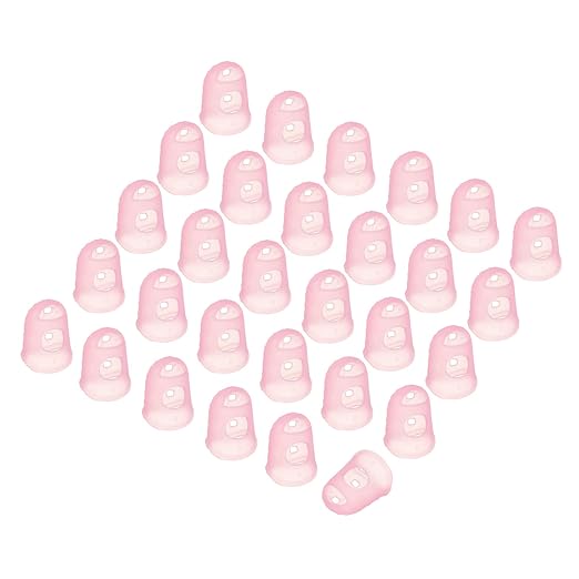 PATIKIL Finger Tip Covers Cots, Pink Silicone Finger Protectors Gloves Breathable Reusable Fingertip Caps with Air Holes for Dry Skin Finger Cracking, XS, 30 Pcs