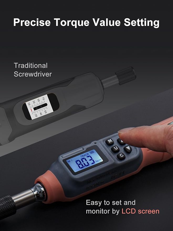 GROWNEER Digital Torque Screwdriver, 2.66-53.1 In-lbs/0.3-6 Nm, 1/4'' Drive Inch Pound Torque Screwdriver Electrician with Buzzer & LED Indicator, 27 In 1 Torque Wrench Screwdriver Set, Orange