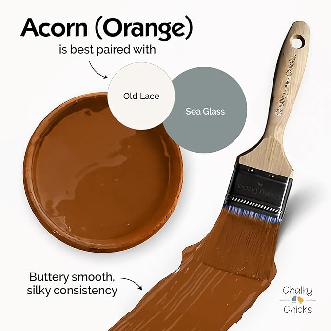 Chalky Chicks 16 Fl Oz Matte Acorn Orange Chalk Paint for Furniture Without Sanding - No Prep Furniture Paint No Sanding All in One for Crafts, Wood, Cabinet, Walls, Metal, Dresser, Farmhouse