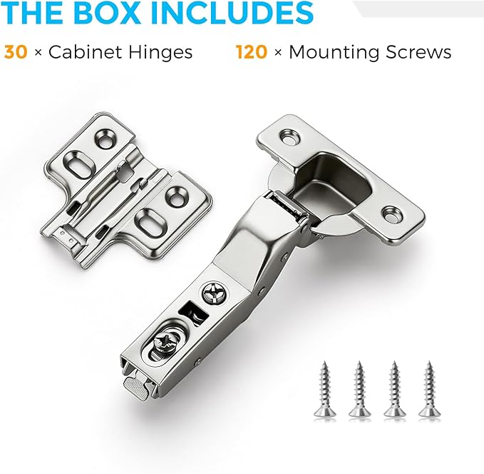 HOME EDIT 15 Pairs 30 Pack European Insert Soft Close Cabinet Hinges Concealed Kitchen Cabinet Hinges Heavy-Duty Frameless Adjustable for Cupboard Hardware