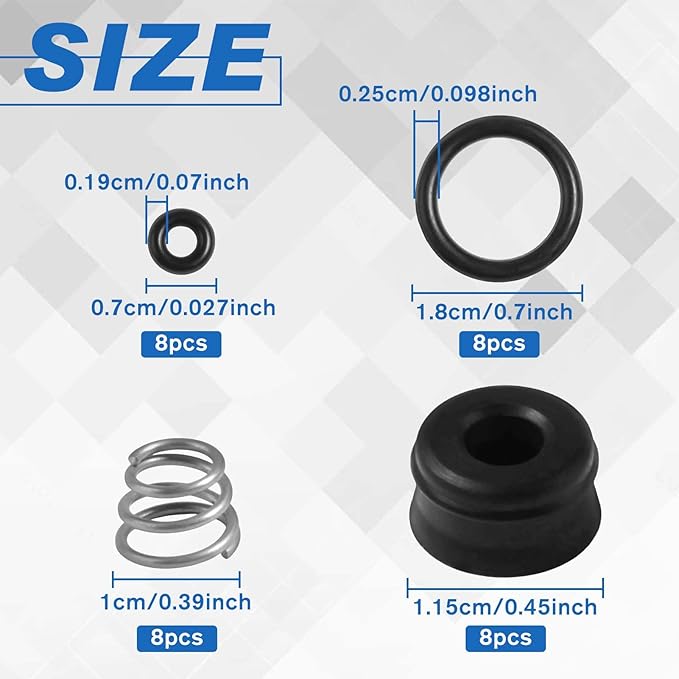 8 Pack Spring Kit Faucet Stem Assembly Repair Kits Replacement Seats and Springs Faucet Seat Repair Kit for Kitchens, Bathrooms, Bathtubs, Shower Faucets Applications