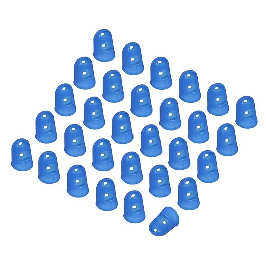 PATIKIL Finger Tip Covers Cots, Deep Blue Silicone Finger Protectors Gloves Breathable Reusable Fingertip Caps with Air Holes for Dry Skin Finger Cracking, S, 30 Pcs
