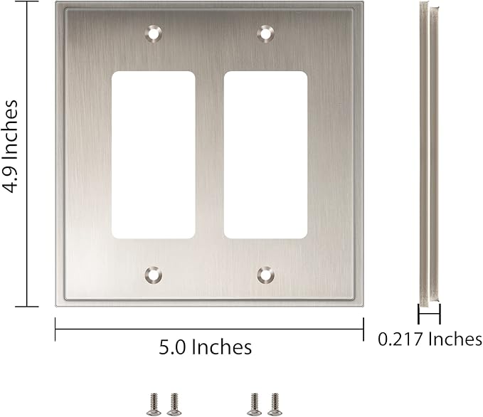 Henne Bery Soft Modern Decorative Wall Plate Switch Plate Outlet Cover (Double Decorator, Satin Nickel)
