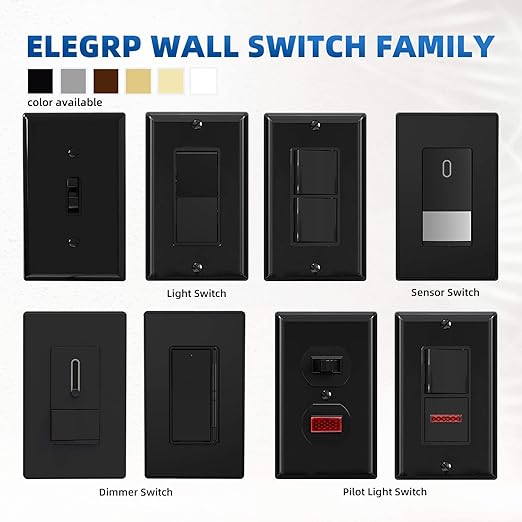 ELEGRP 3 Way Decorative Light Switch, 15Amp, 120-277 Volt, AC Decorator Rocker Paddle Wall Switch Replacement, Self-Grounding, Residential and Commercial Grade, UL Listed (5 Pack, Glossy Black)