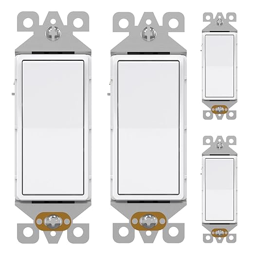 AIDA 4 Pack Single Pole Rocker Decora Light Switch, 15 Amp Self-grounding Electrical Light Switches, Residential Grade, UL Listed, Glossy White