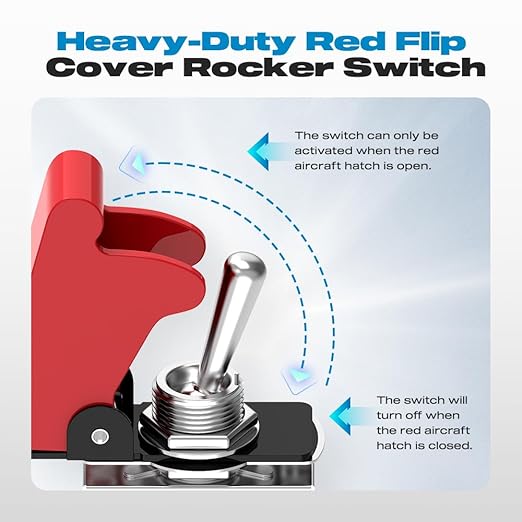 Toggle Switch, Malictele 12V 20A Safety Cover ON/Off Toggle Switch SPST 2Pin 12VDC/120VAC Heavy Duty Toggle Rocker Switch with Red Aircraft Covered for Automotive/UTV/Trucks