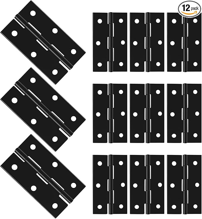 12pcs Butt Hinges Black Door Hinges, 2.63" x 1.46" Cabinet Door Hinge, Flat Folding Box Hinges for Jewelry, Wooden Box, Small Cupboard Furniture Hinges