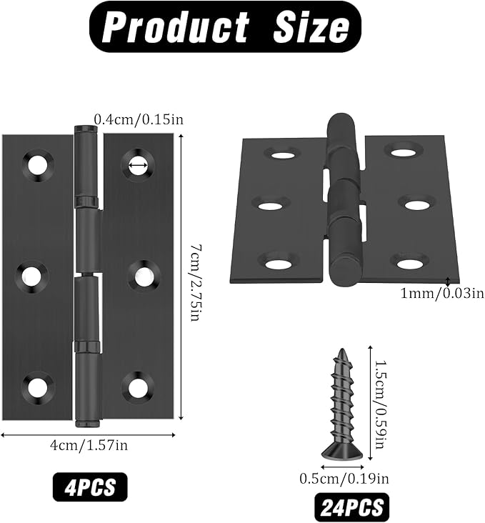 4 Pack 3 Inch Door Hinges Stainless Steel Folding Bifold Butt Cabinet Hinges Black Door Hinges with Screws for Door, Furnitures, Wooden Boxes, Windows, Cupboard, Dressers