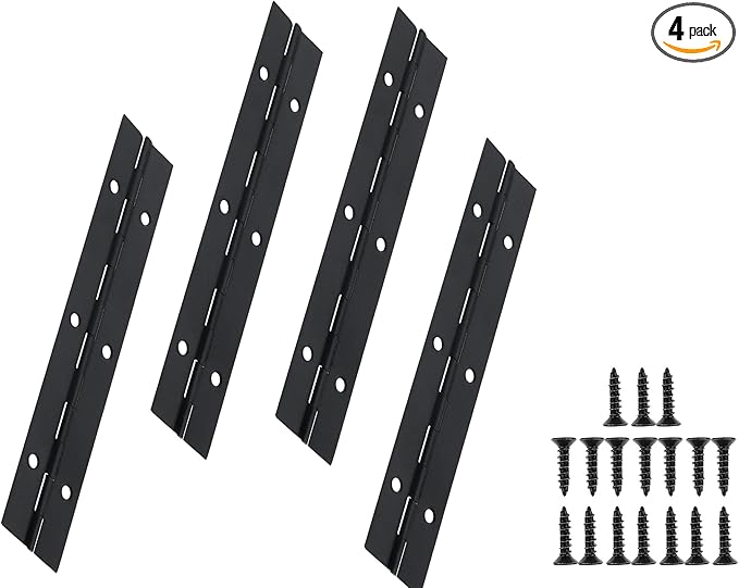 Continuous Piano Hinges, Black 304 Stainless Steel Folding Hinges with Mounting Screws for Doors Cabinets Windows Boxes, 6 Inch (4 Pack)
