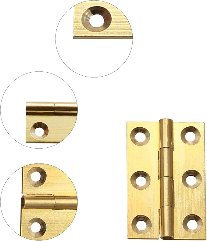 8Pcs 1.5 Inch Brass Butt Hinges, Gold Jewelry Box Hinges Small Cabinet Hinge Square Door Hinge Folding Craft Heavy Duty for Furniture Cupboard Drawer
